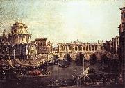 Canaletto Capriccio: The Grand Canal, with an Imaginary Rialto Bridge and Other Buildings fg oil painting reproduction