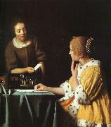 JanVermeer Lady with her Maidservant oil painting