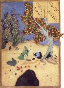 Bihzad The saintly Bishr fishes up the corpse of the blaspheming Malikha from the magic well which is the fount fo life oil painting reproduction