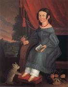 Anonymous Girl with A Grey Cat oil painting