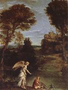 Domenichino Landscape with Tobias as far hold of the fish oil painting