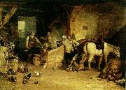 J.M.W.Turner a country blacksmith disputing upon the price of i ron and the price charged to the butcher for shoeing his poney oil painting reproduction
