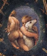 Correggio Detail of an oval with a putto embracing a dog oil painting