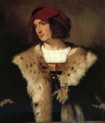 Titian Portrait of a man in a red cap oil painting
