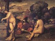 Giorgione Fete champetre(Concerto in the Country) (mk14) oil painting