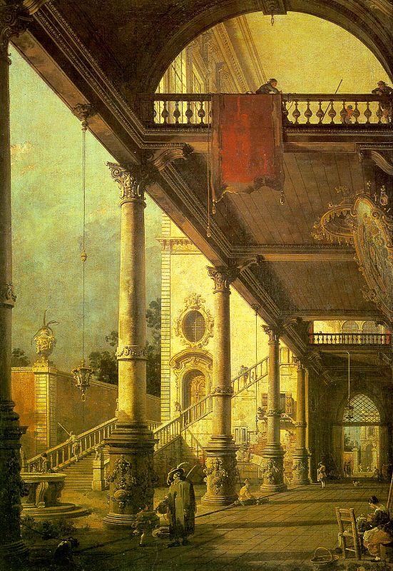 Canaletto Capriccio, A Colonnade opening onto the Courtyard of a Palace oil painting image