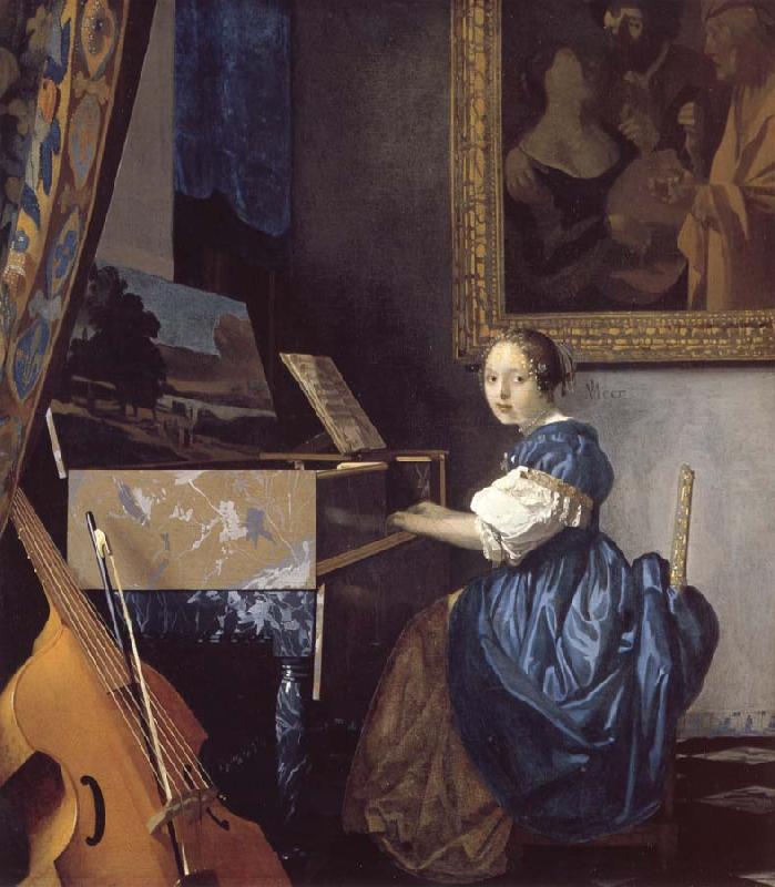 JanVermeer A Young Woman Seated at a Virginal oil painting image