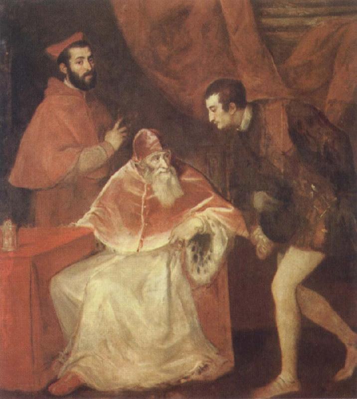 Titian Pope Paul III and his Cousins Alessandro and Ottavio Farneses of Youth oil painting image