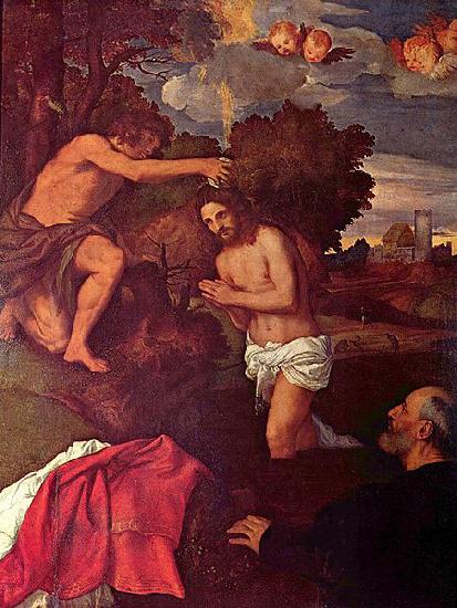 Titian Taufe Christi mit dem Auftraggeber Giovanni Ram oil painting image