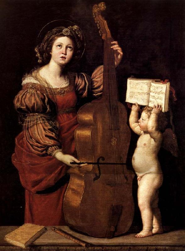 Domenichino Sainte Cecile avec un ange tenant une partition musicale oil painting image