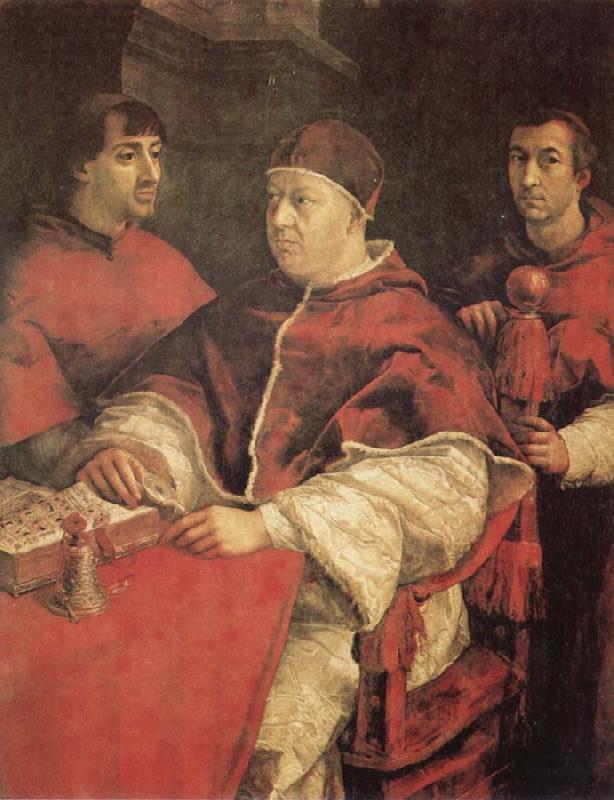 Raphael Pope Leo X with Cardinals Giulio de'Medici and Luigi de'Rossi